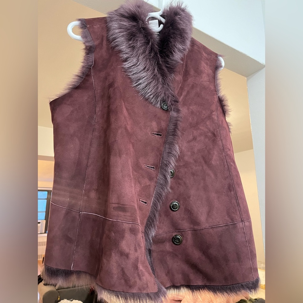 UGG Toscana Fur Shearling Vest Port Size L Large Women's Reversible